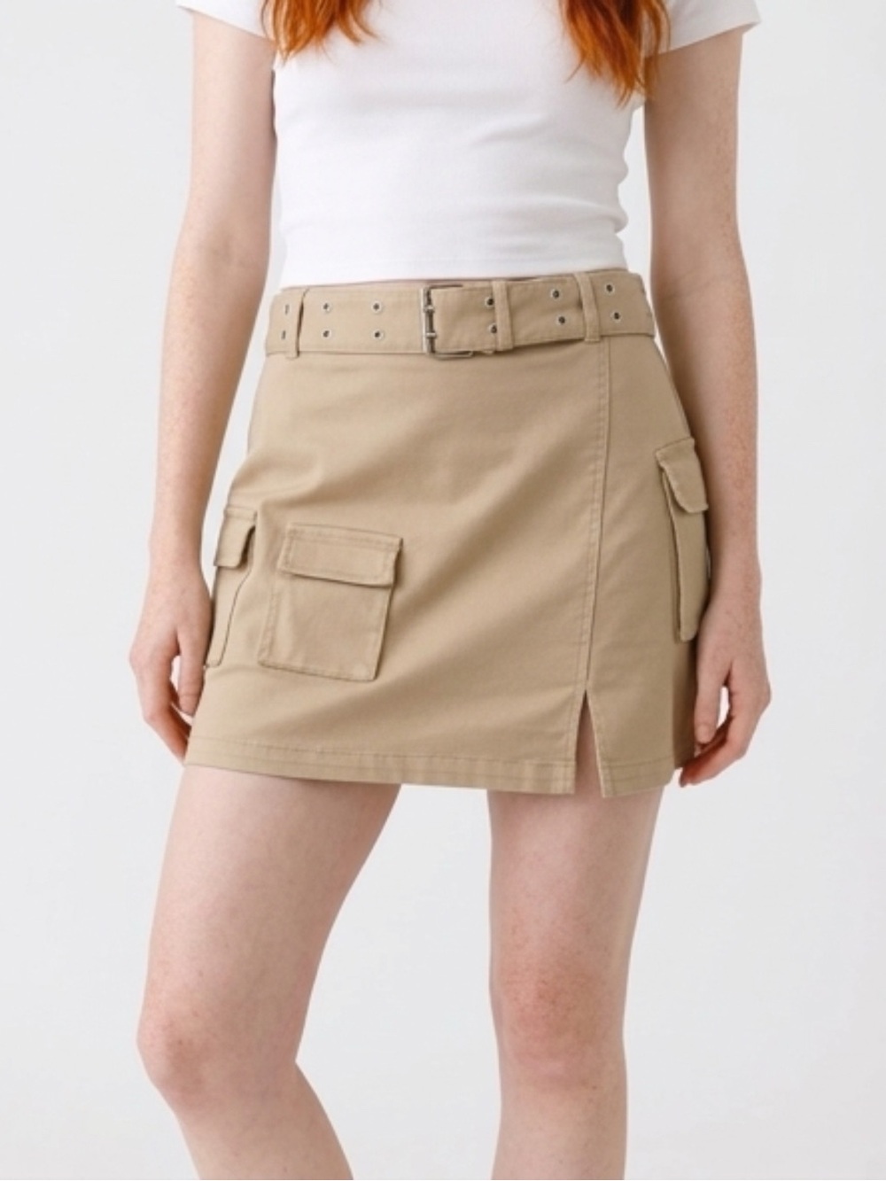 Juicy Couture Tan Cargo Mini Skirt with Grommet Belt